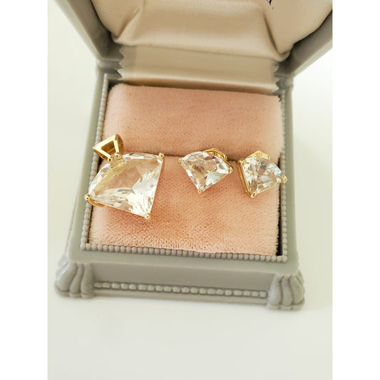 Vintage 14K Gold Triangle Crystal Zirconia Earring and Pendant Set