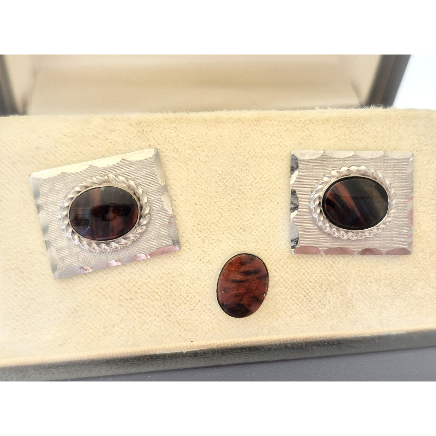 Vintage Obsidian Cuff Links and Tie Pin Set