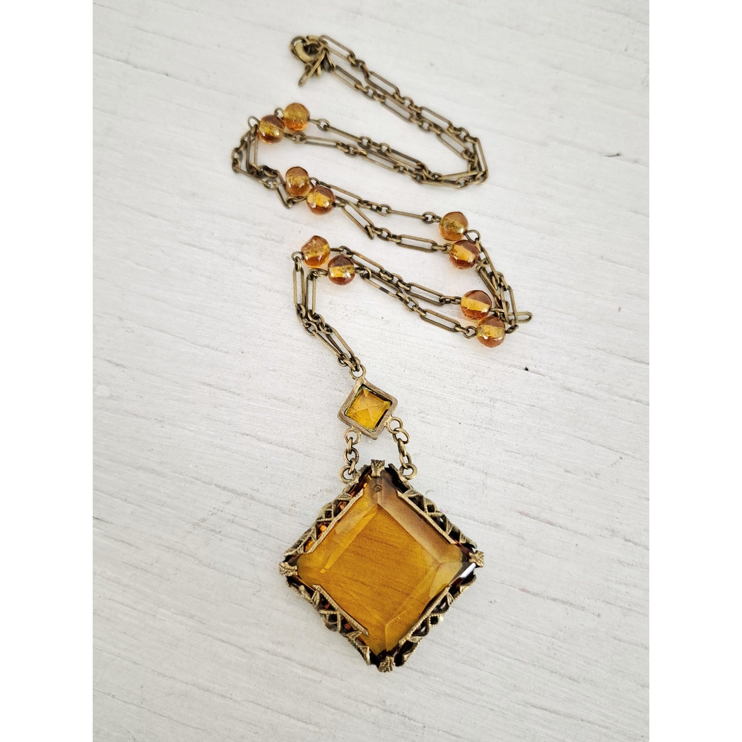 Vintage Art Deco Czech Amber Crystal Necklace