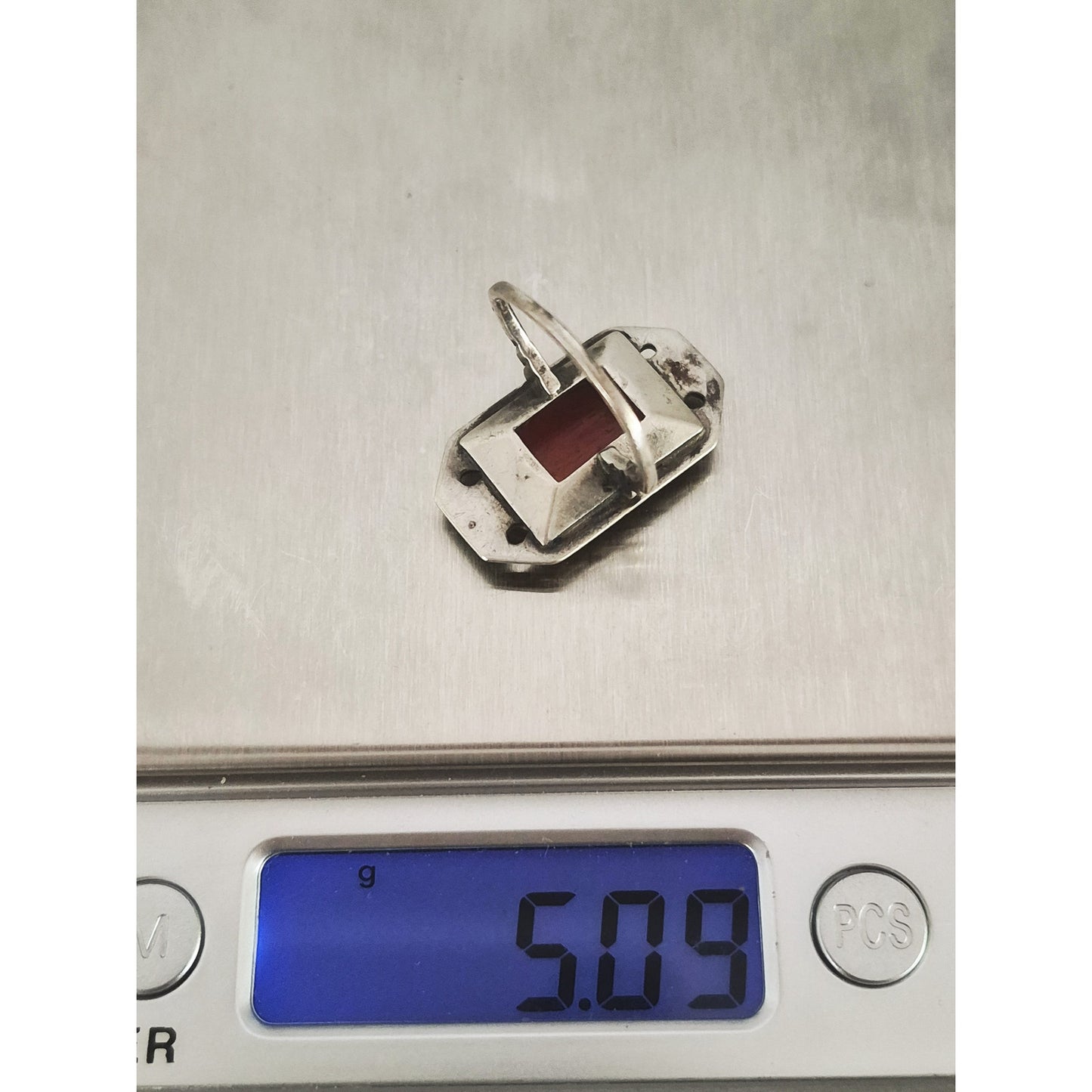 Antique 1920s Art Deco Carnelian and Marcasite Sterling Silver Ring