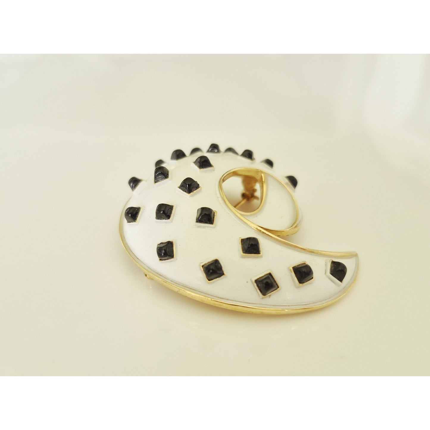 Vintage MCM Crown Trifari Black and White Brooch Lot of 3