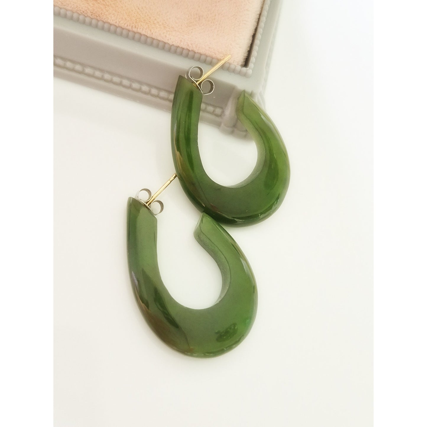 Vintage Jade J Hoop Earrings