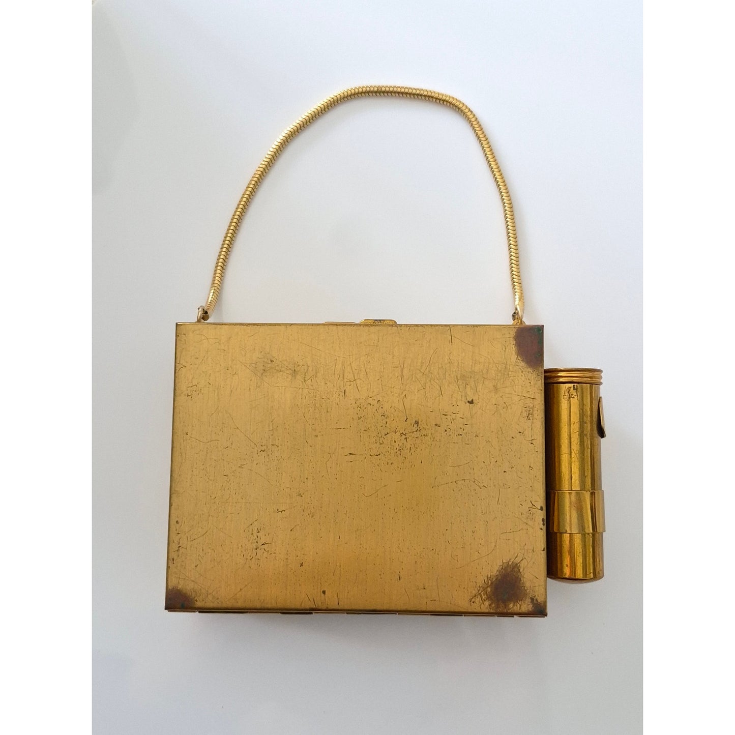 Vintage 1940s Gold-tone Rhinestone Compact Lipstick and Cigarette Case Purse