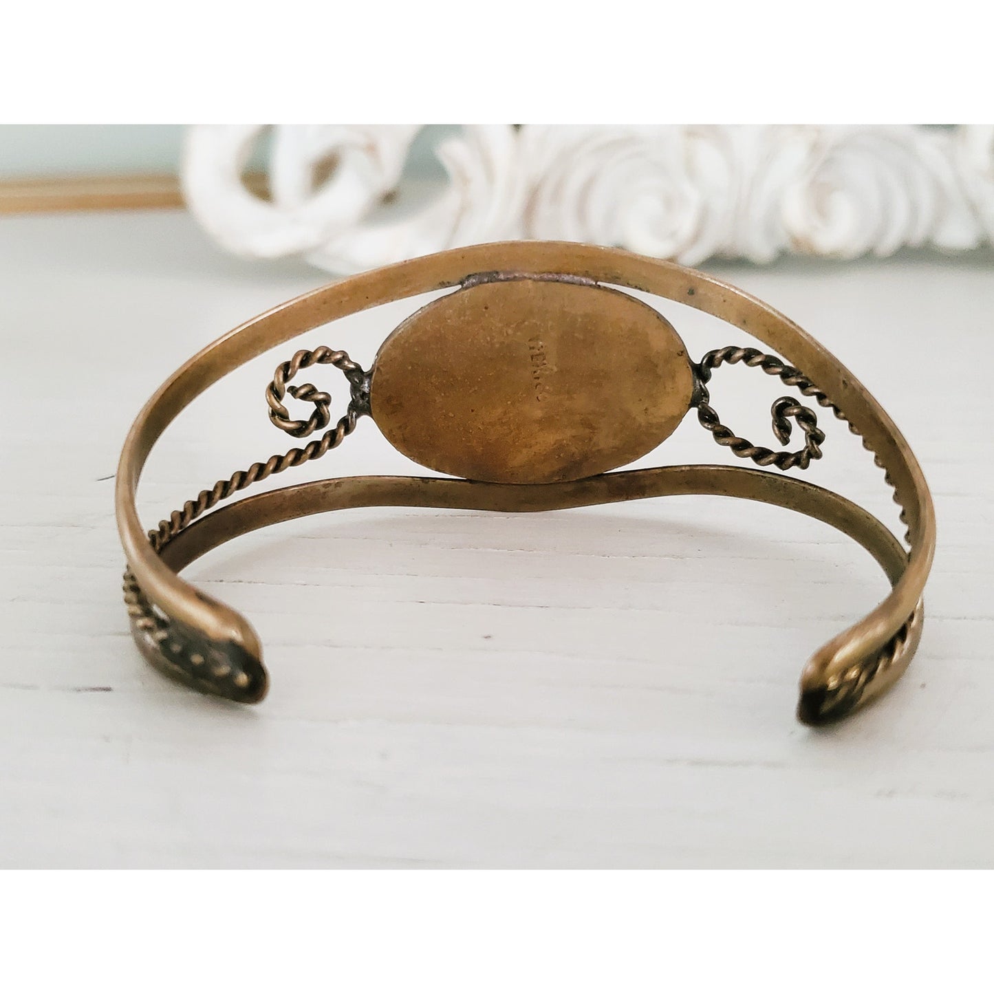 Vintage Pink Floral Mother of Pearl Cuff Bracelet