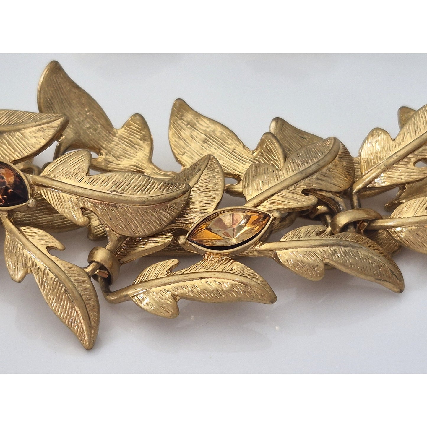 Vintage Gold-tone Avon Faux Topaz Earrings and Leaf Bracelet