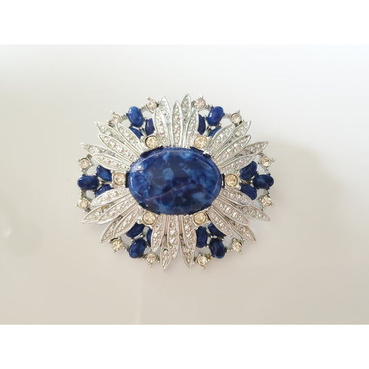 Vintage Sarah Coventry Faux Lapis Oval Halo Brooch