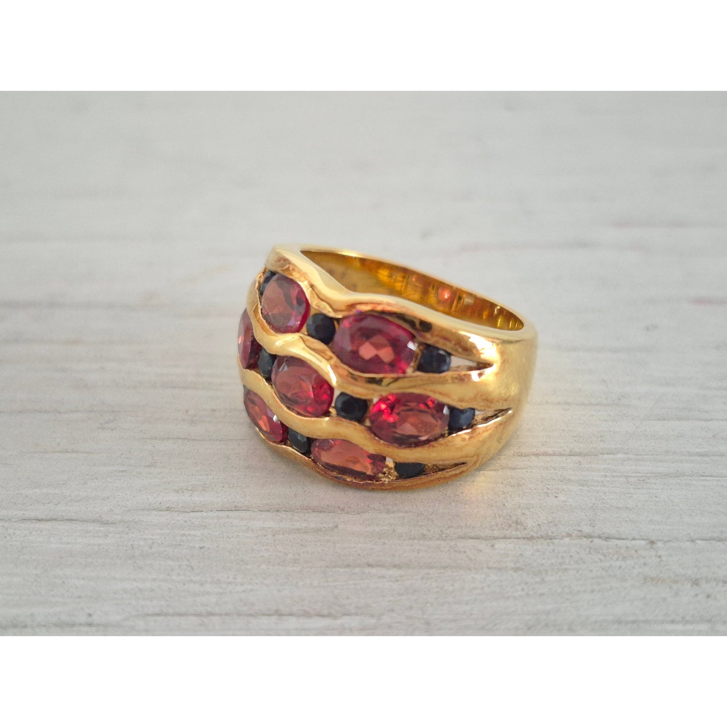 Vintage Gold-tone Red and Blue Stone Dome Ring