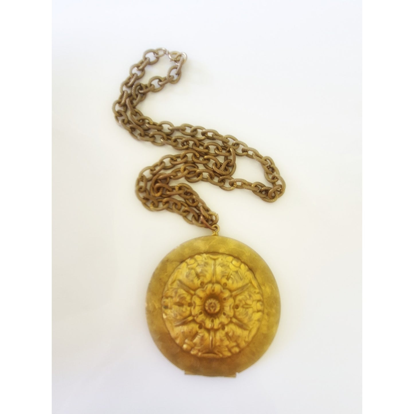 Vintage Large Round Ornate Locket Chain Necklace