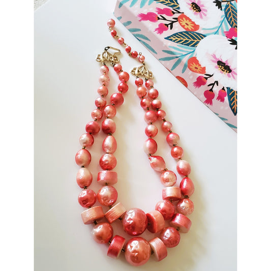 Vintage Pink 2 Tier Beaded Necklace