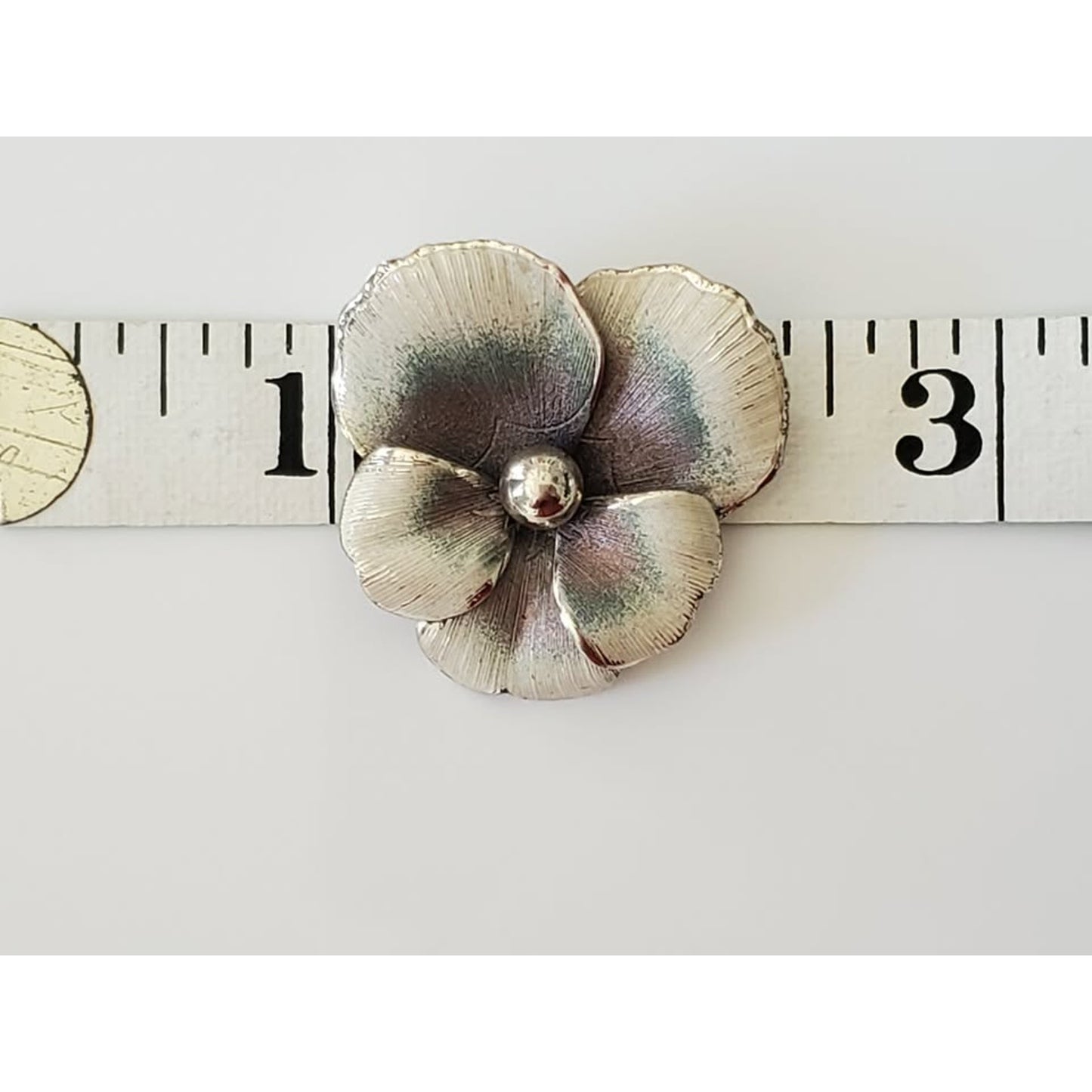 Vintage Sterling Silver White and Gray Textured Enamel Pansy Brooch by Danecraft