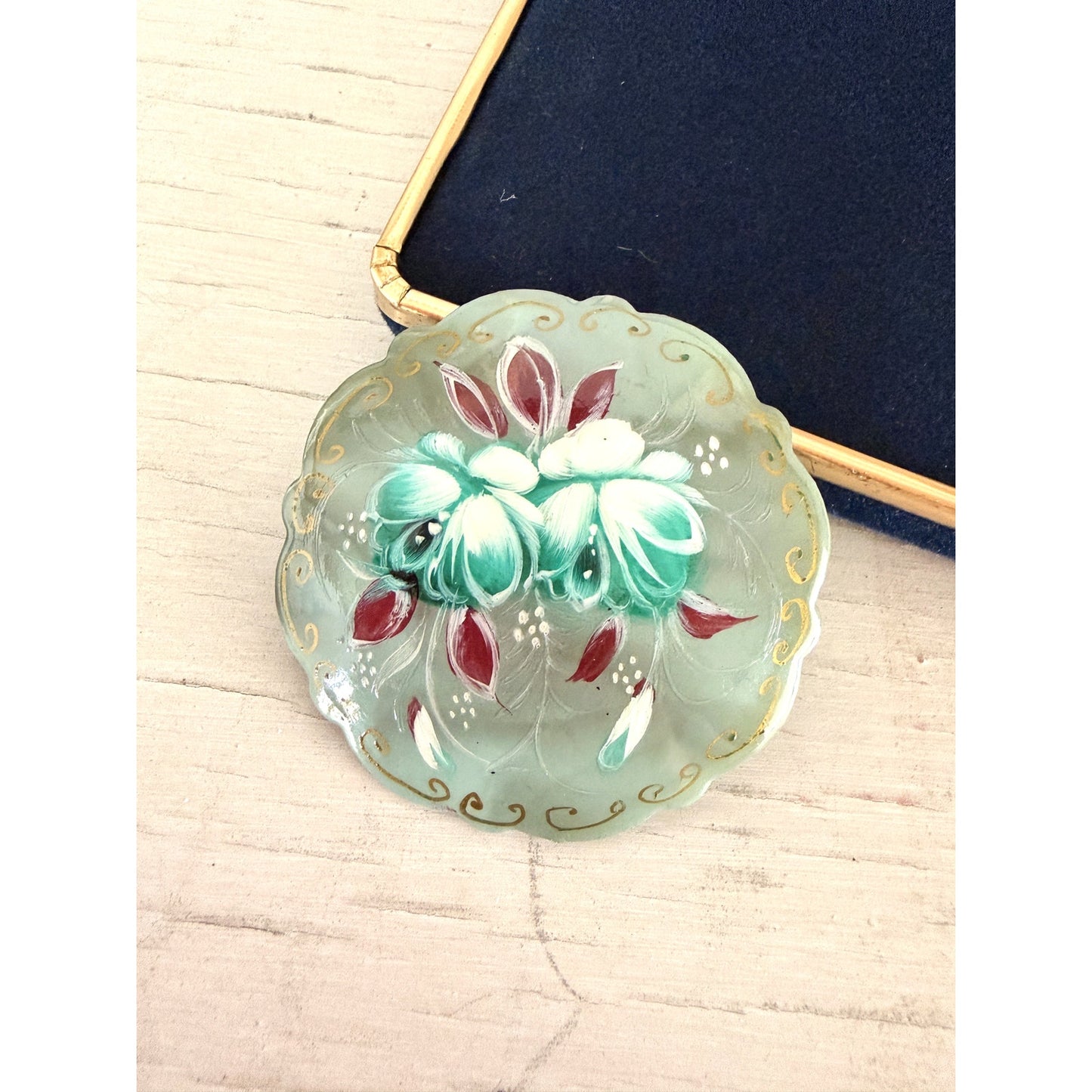 Vintage Russian Hand-painted Floral Brooch Pin