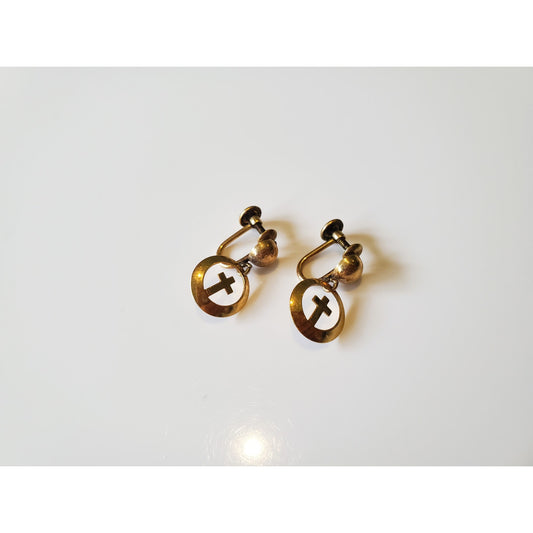 Vintage Gold Filled Screw Back Cross Earrings