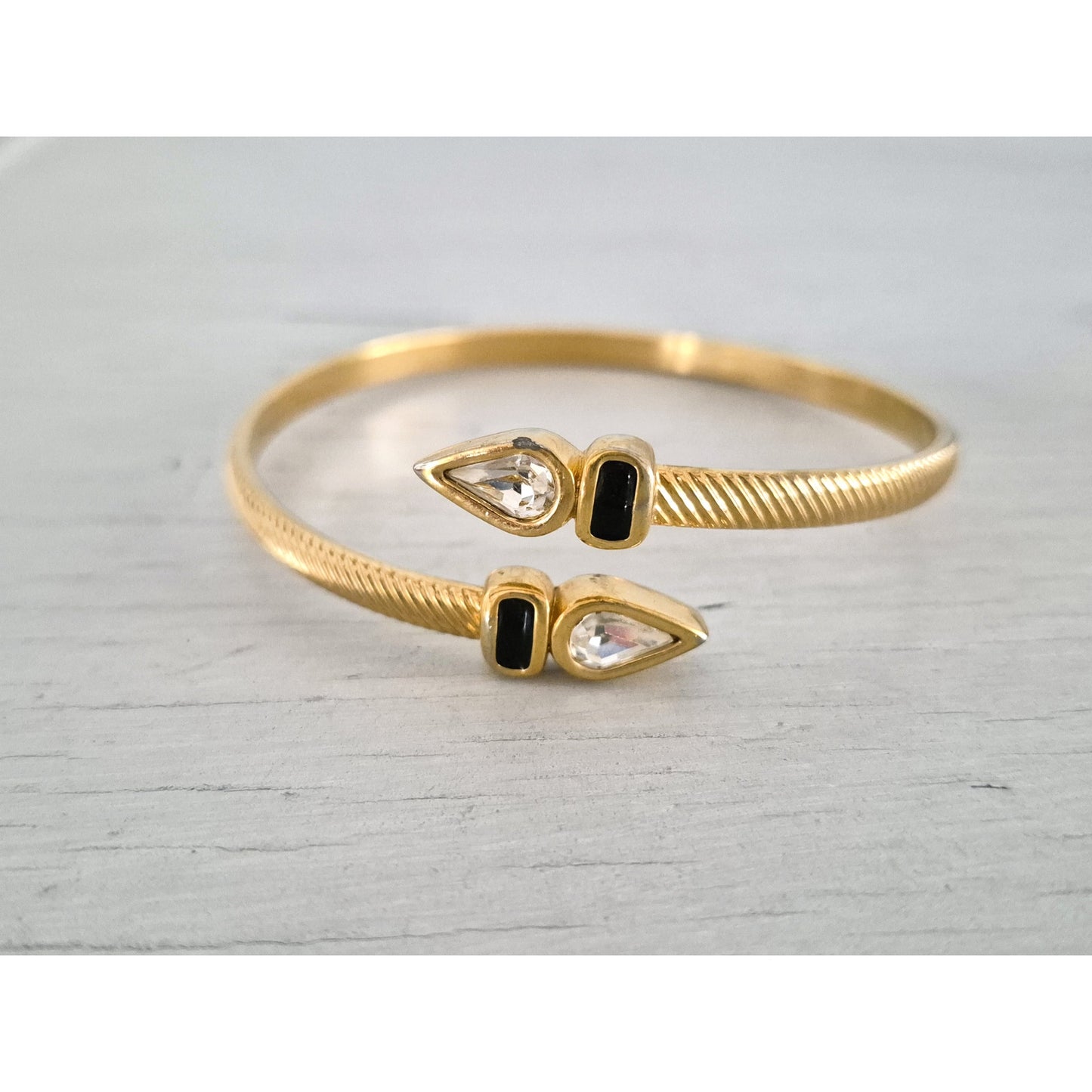 Vintage Gold Tone and Navy Blue Bangle and Earring Set