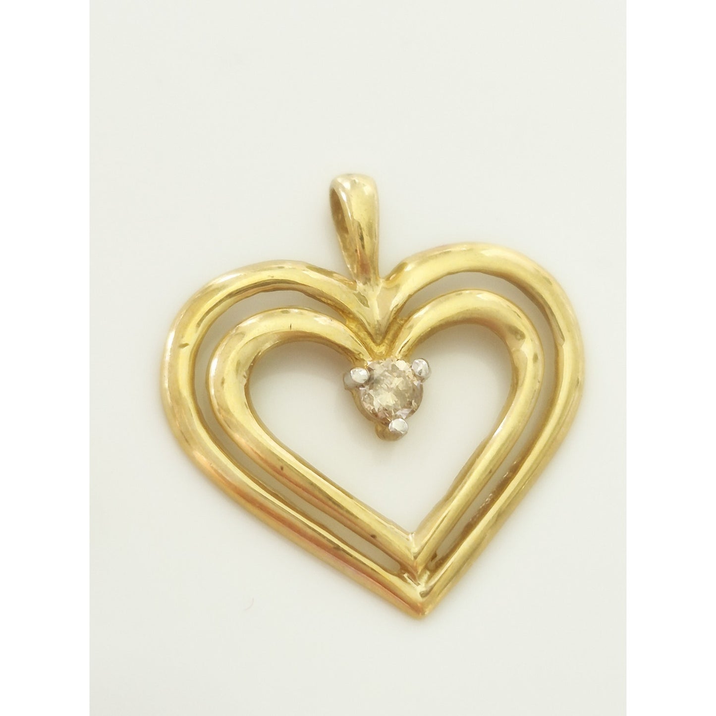 Vintage 10K Gold Diamond Double Heart Pendant