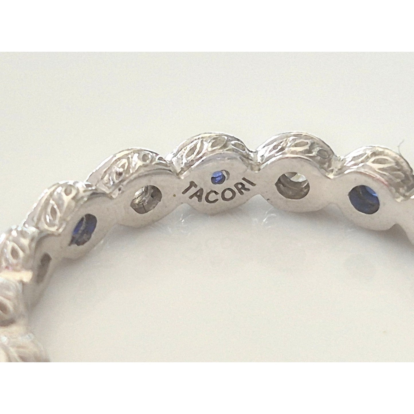 Sterling Silver Tacori Designer Sapphire and CZ Eternity Ring Band