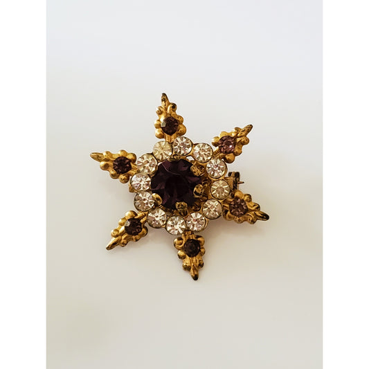 Vintage Star Purple Rhinestone Brooch