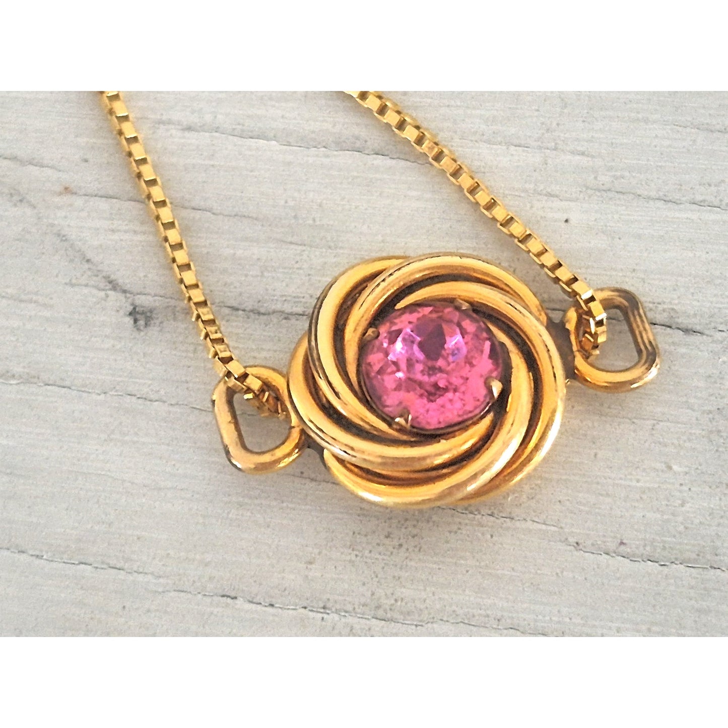Vintage Retro Pink Solitaire Slide Crystal Stone Gold-fill Choker Necklace
