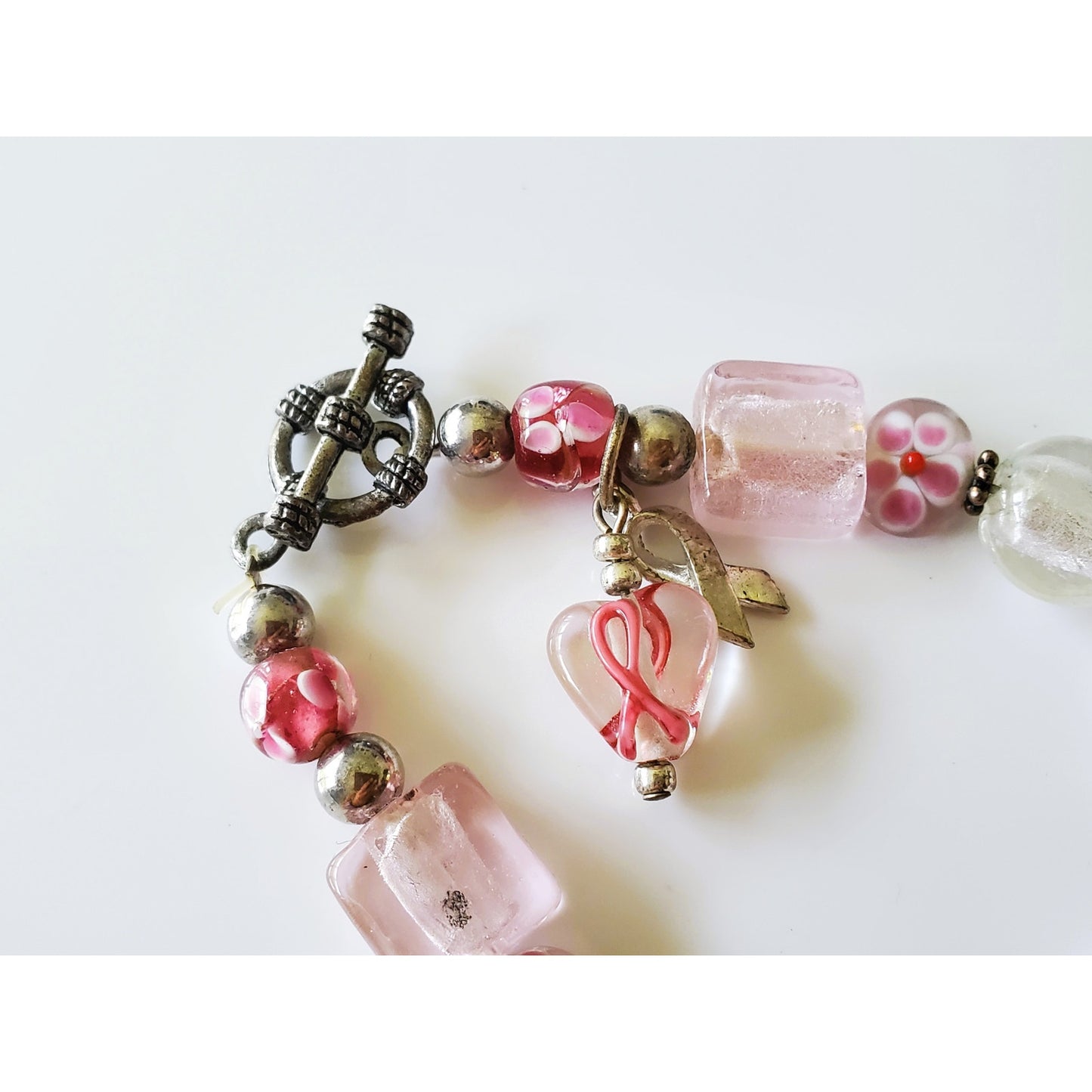 Pink Breast Cancer Awareness Glass Beaded Bracelet