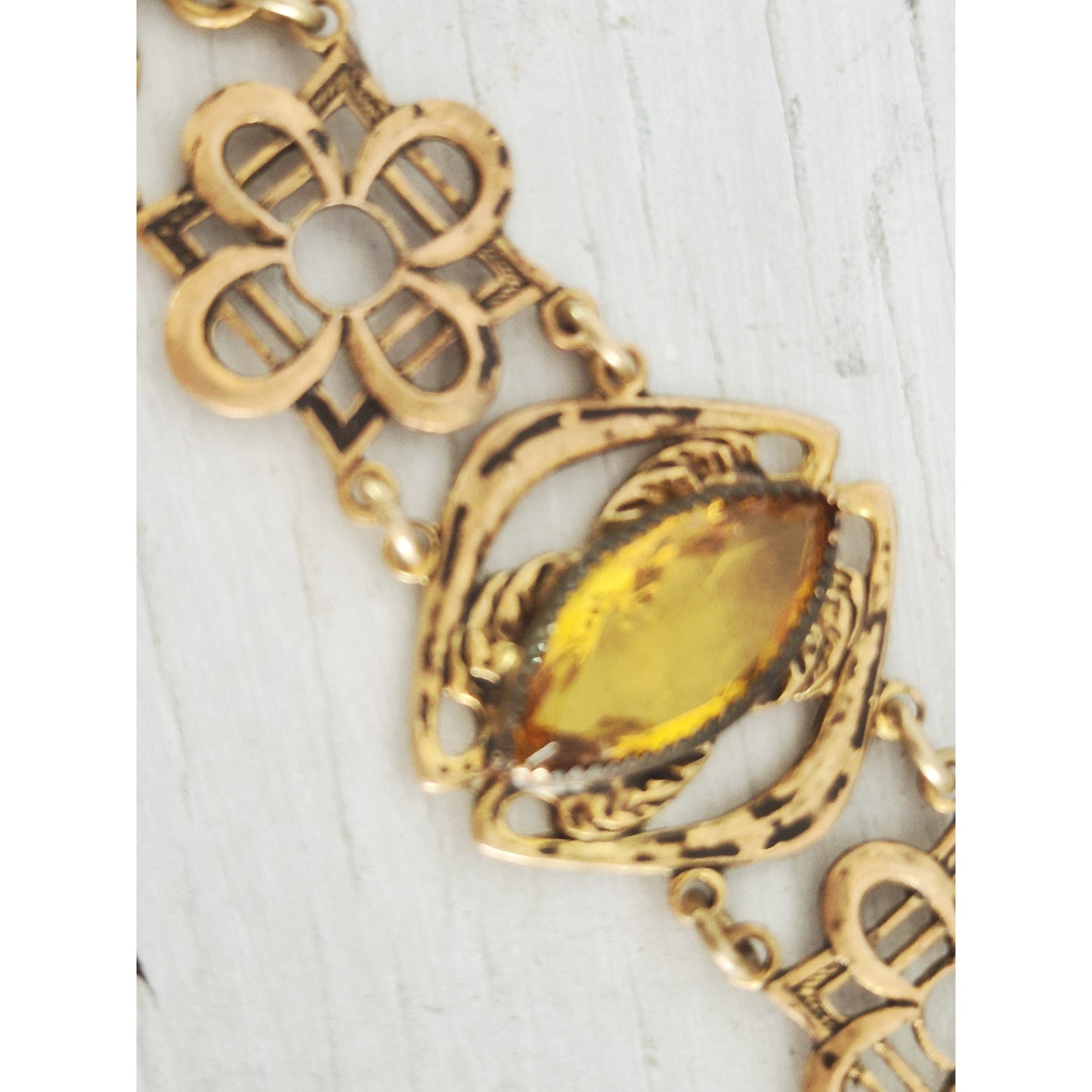 Vintage Citrine Filigree Gold-tone Bracelet