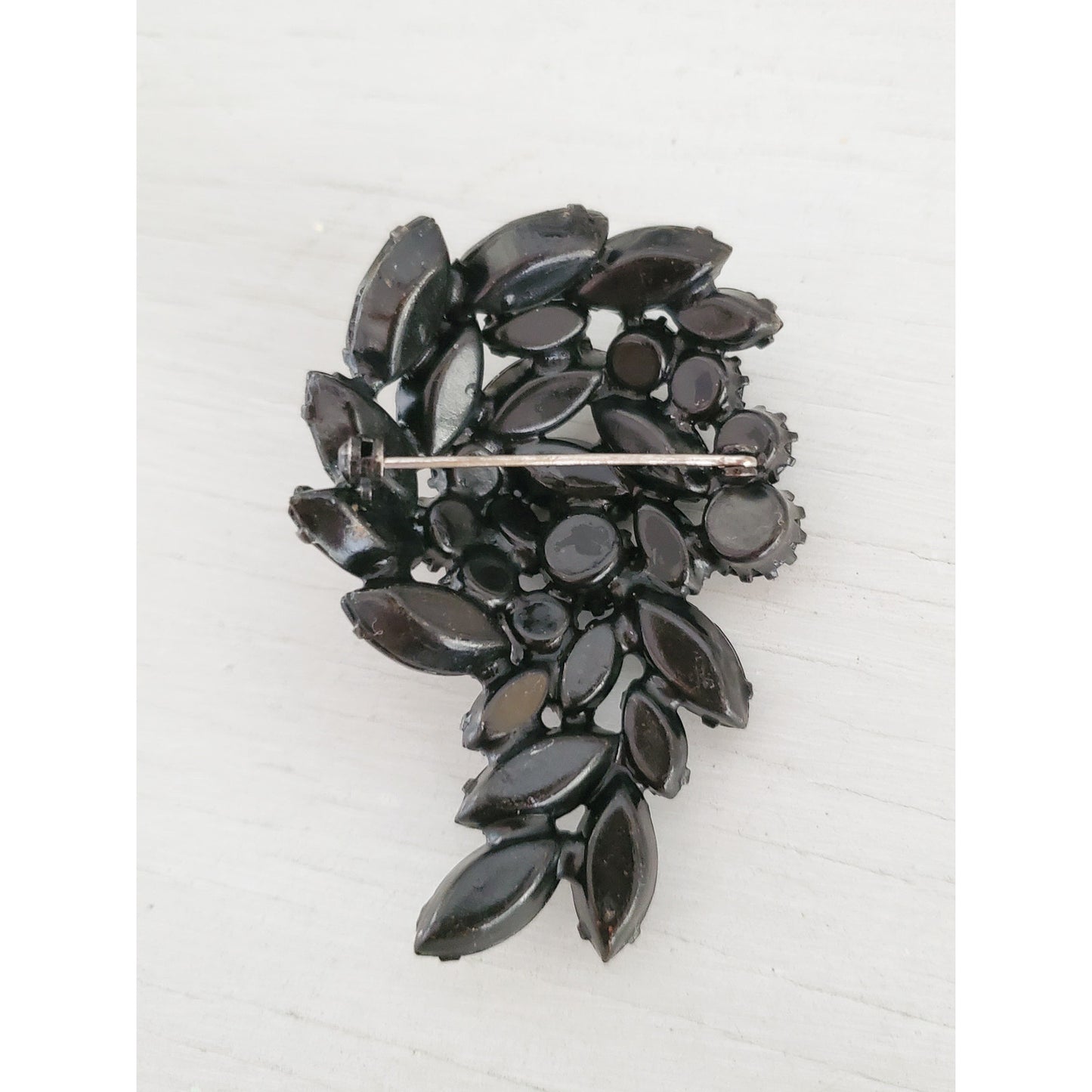 Vintage Black Rhinestone Dome Brooch Pin