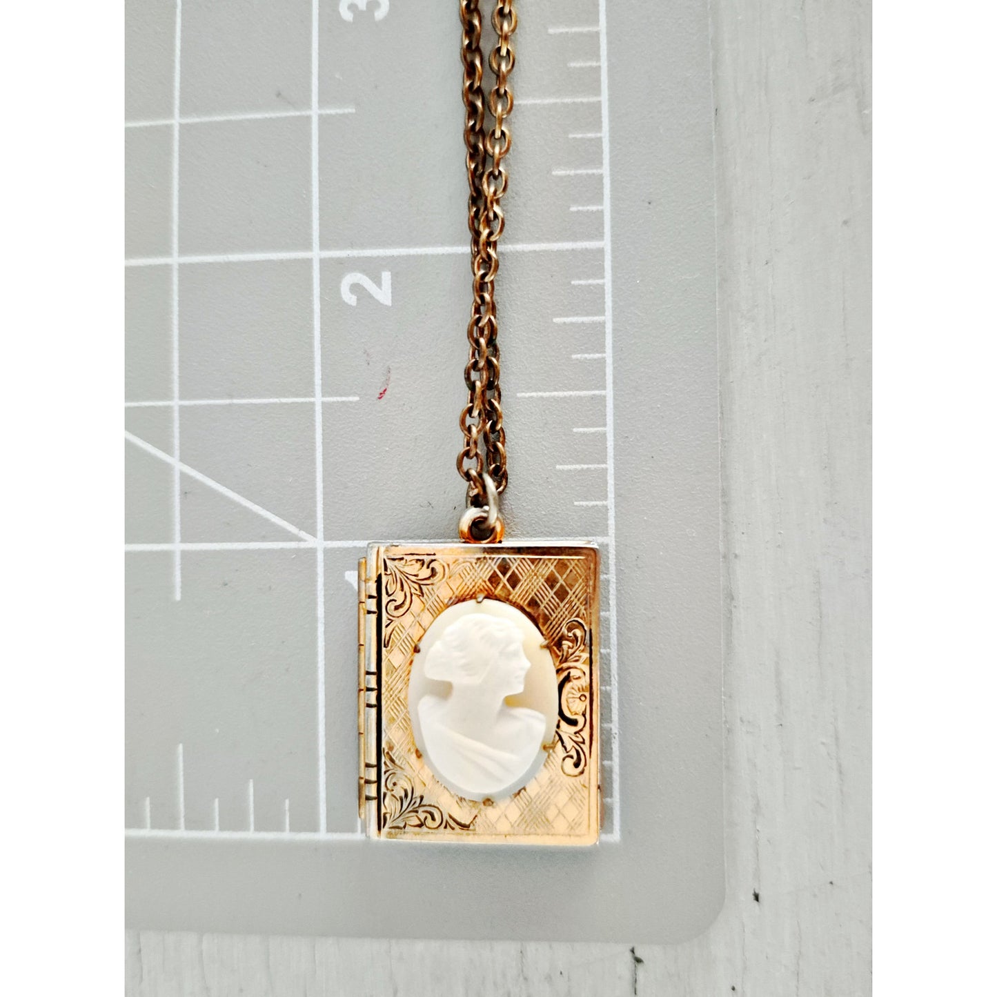 Vintage Cameo Victorian Book Locket Necklace