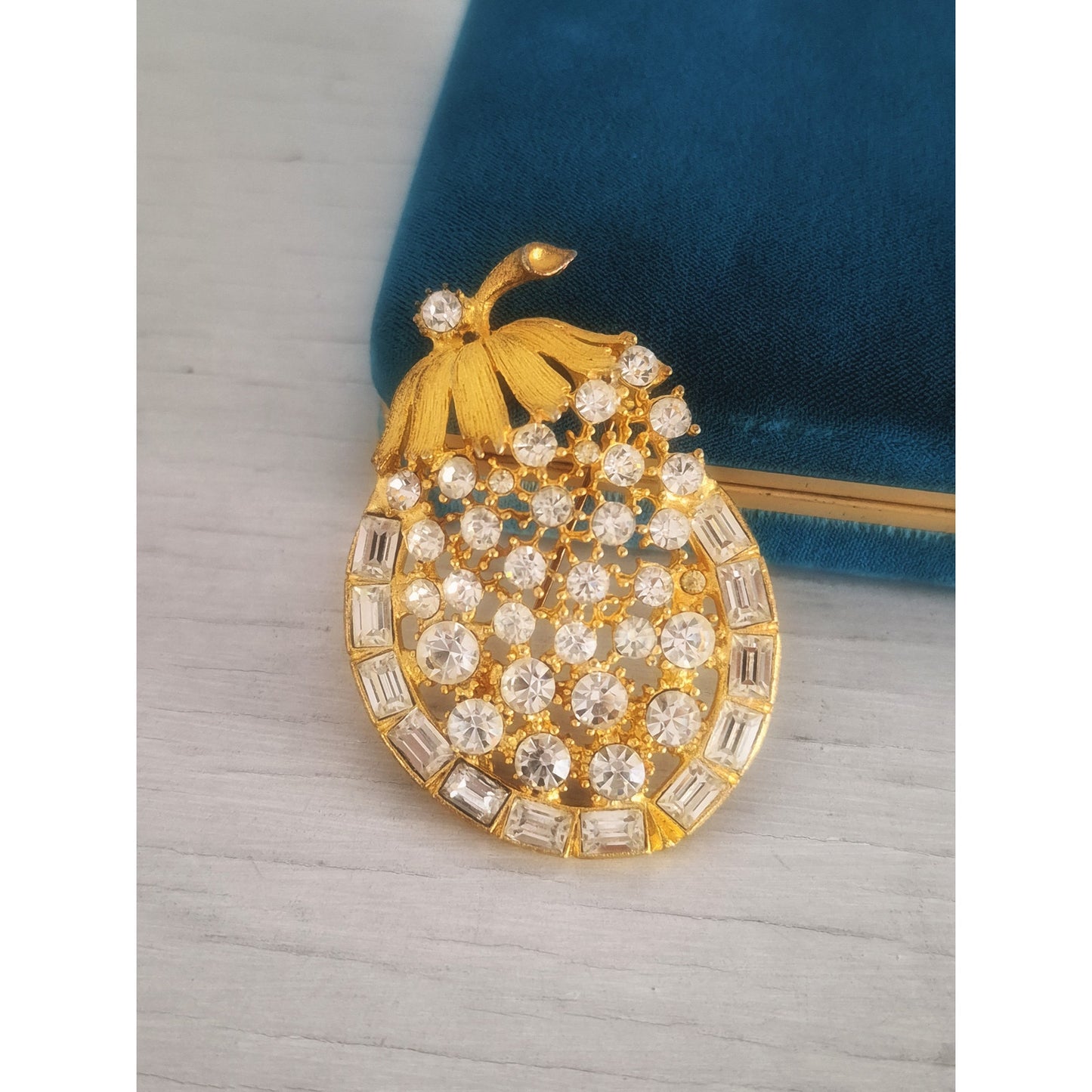 Vintage Large Berry Top Designer Rhinestone Brooch Pin