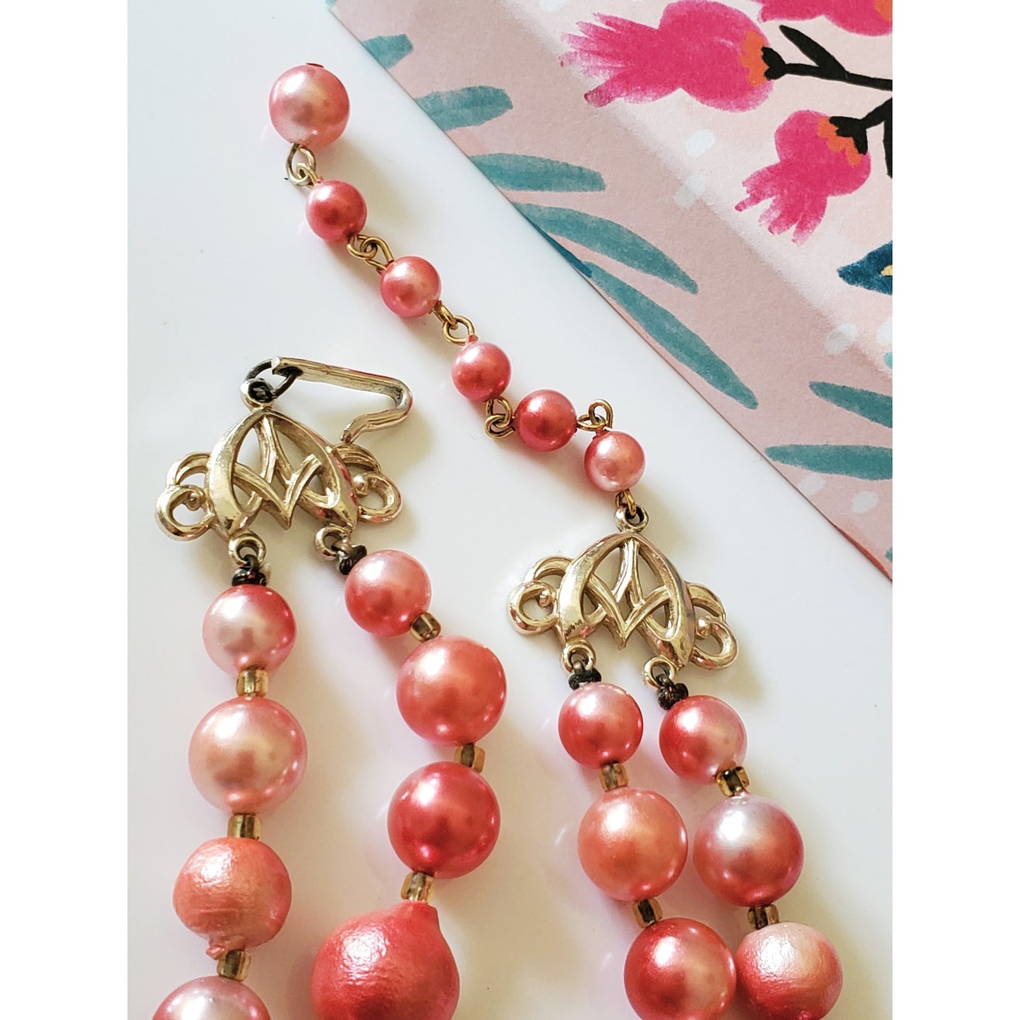 Vintage Pink 2 Tier Beaded Necklace