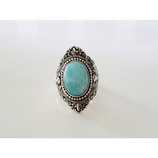 Vintage Sterling Silver Amazonite Art Deco Ring