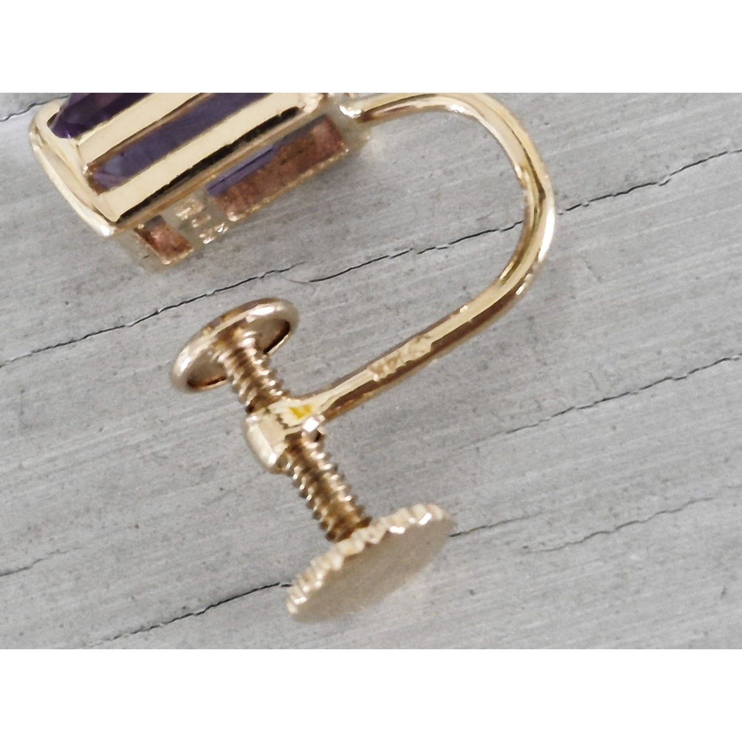 Vintage 14K Gold Amethyst Square Cut Screw On Earrings