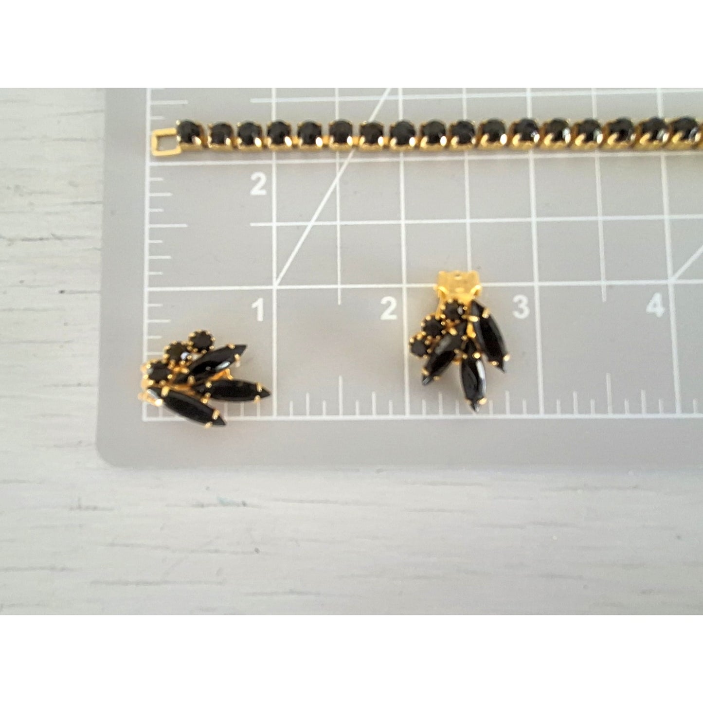 Vintage Black Rhinestone Goldtone Choker Necklace and Earring Set