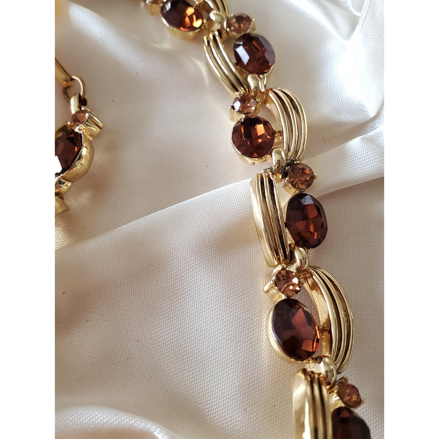 Vintage Amber Brown Rhinestone Choker Necklace by Lisner