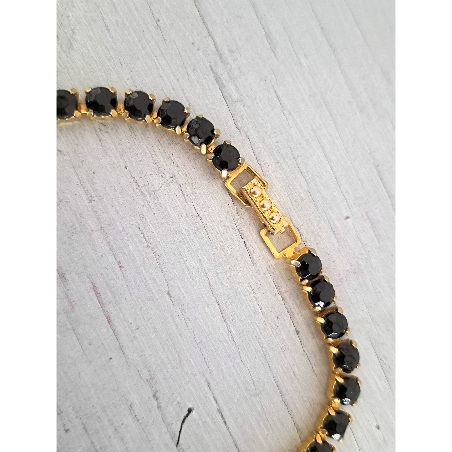 Vintage Black Rhinestone Goldtone Choker Necklace and Earring Set