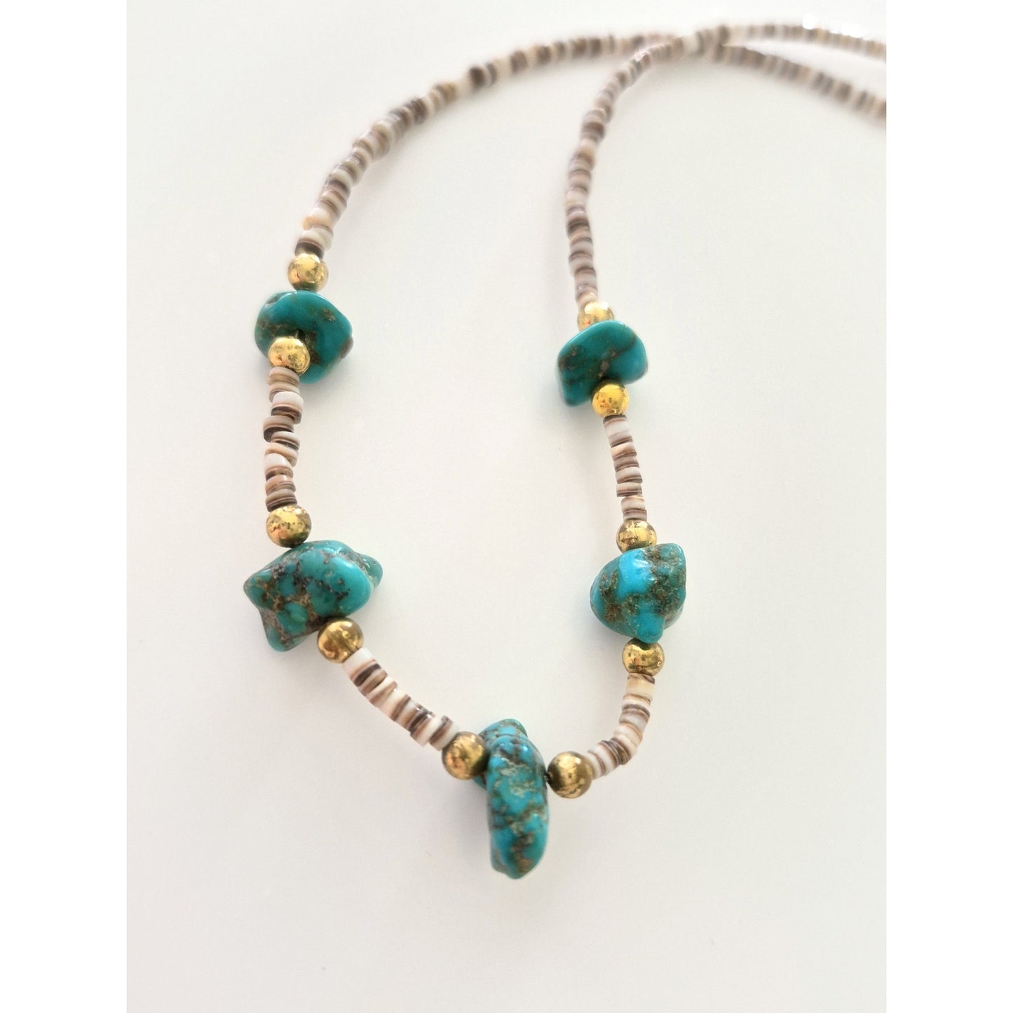 Southwest Turquoise Nugget Heishi Shell Bead Choker Necklace