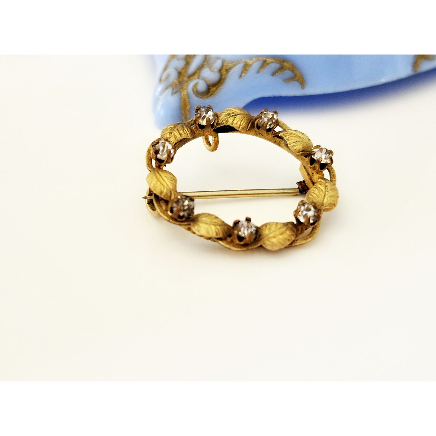 Vintage Gold-fill Rhinestone Wreath C-Clasp Brooch Pendant