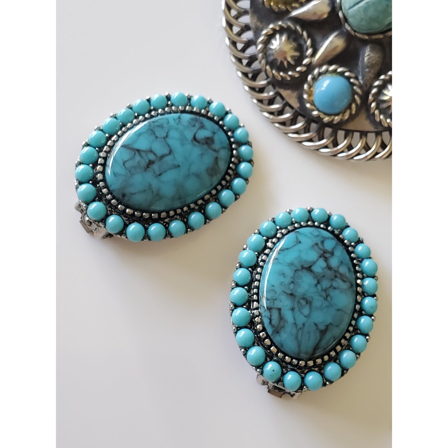 Vintage Faux Turquoise Roma Designer Earrings and Necklace
