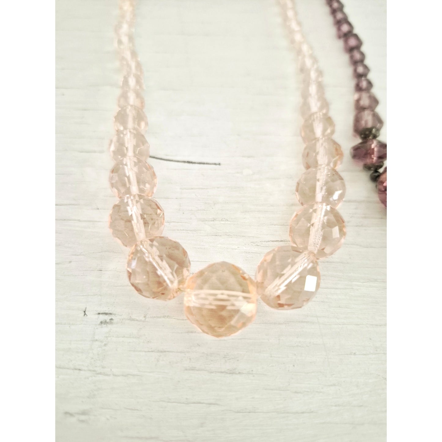 Vintage Lot of 3 Glass Facet Pink and Purple Necklaces