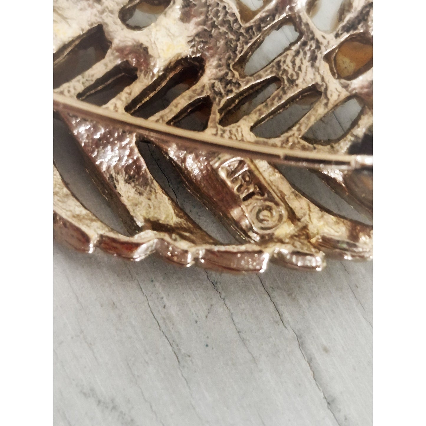 Vintage Signed ART Arthur Pepper Faux Pearl Leaf Brooch