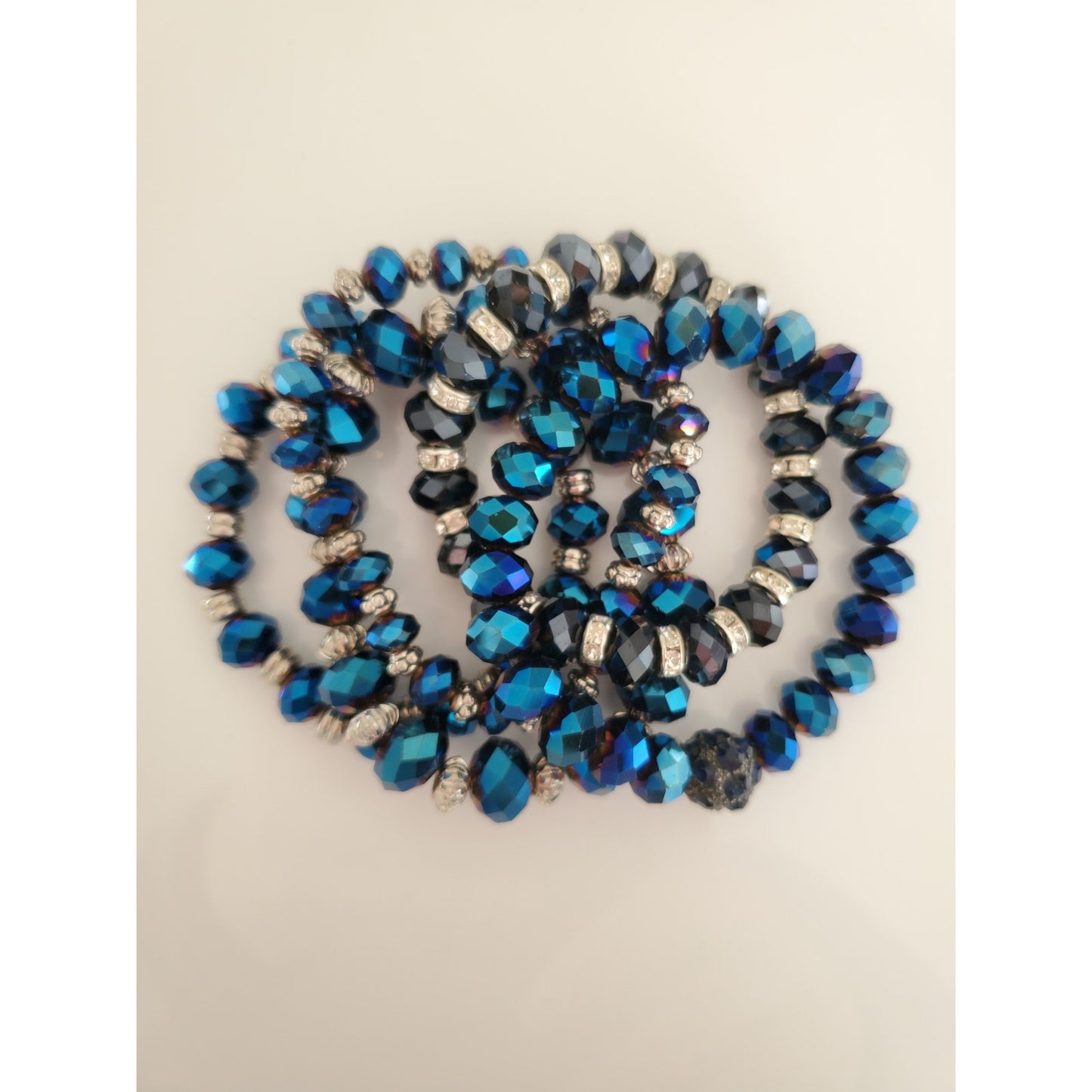 Vintage Lot of 5 Blue and Black Metallic Bracelets