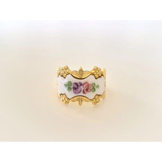 Vintage Gold Plated Victorian Style Enamel Roses Ring by Park Lane