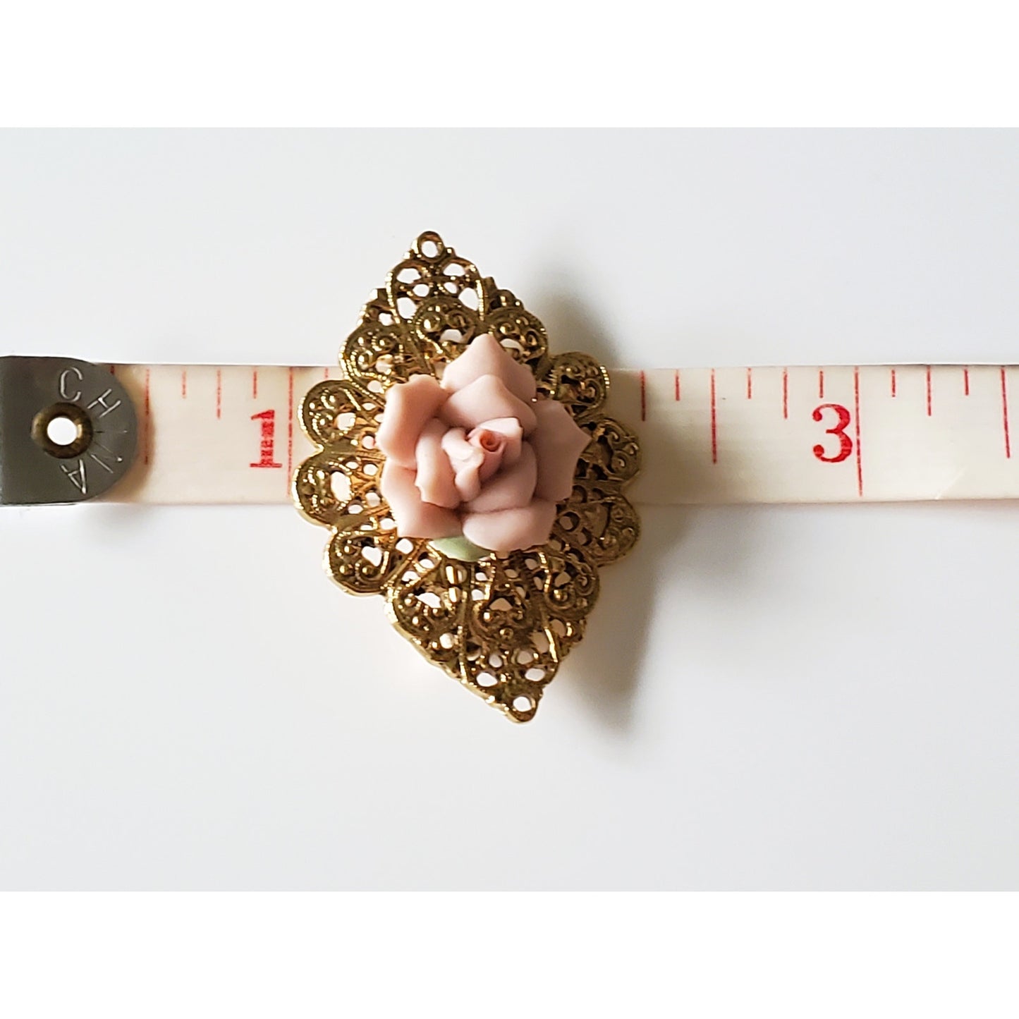Vintage Porcelain Rose Gold Tone Brooch
