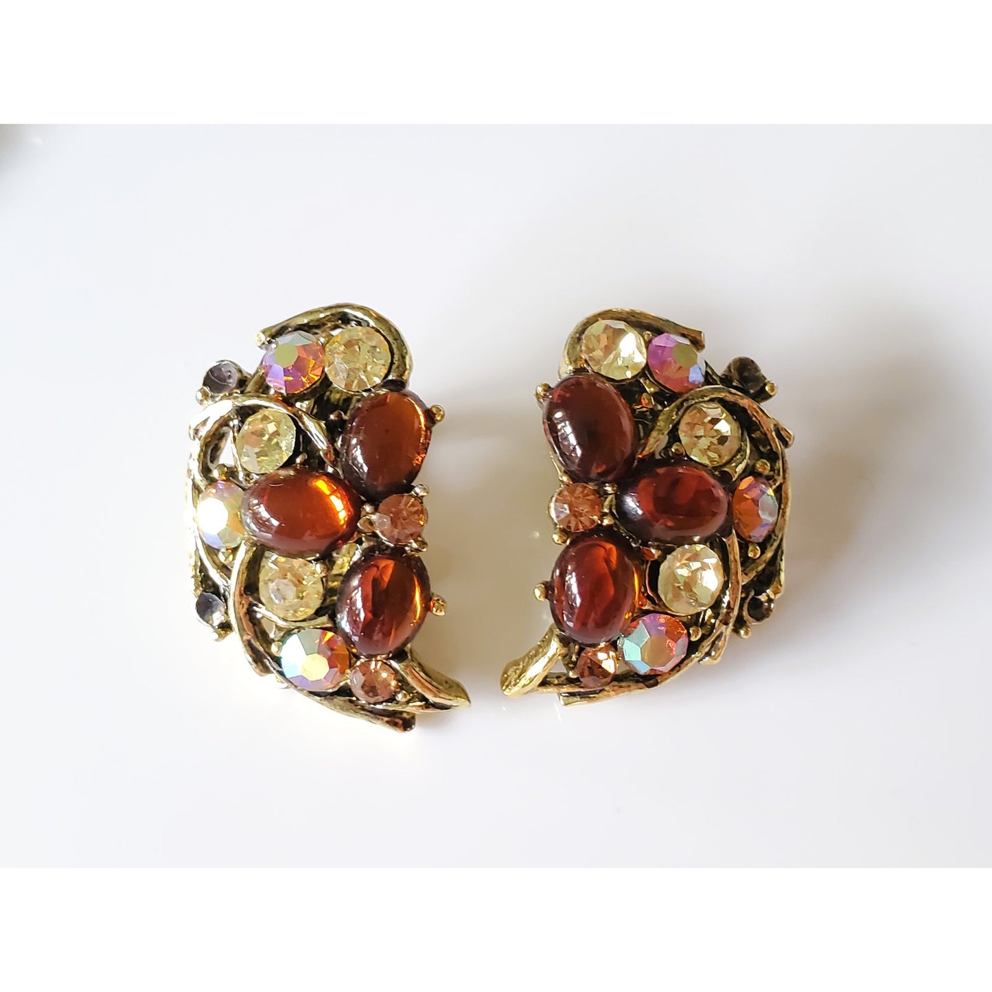 Vintage Mid-Century Weiss and Lisner Amber Rhinestone AB Jewelry Set