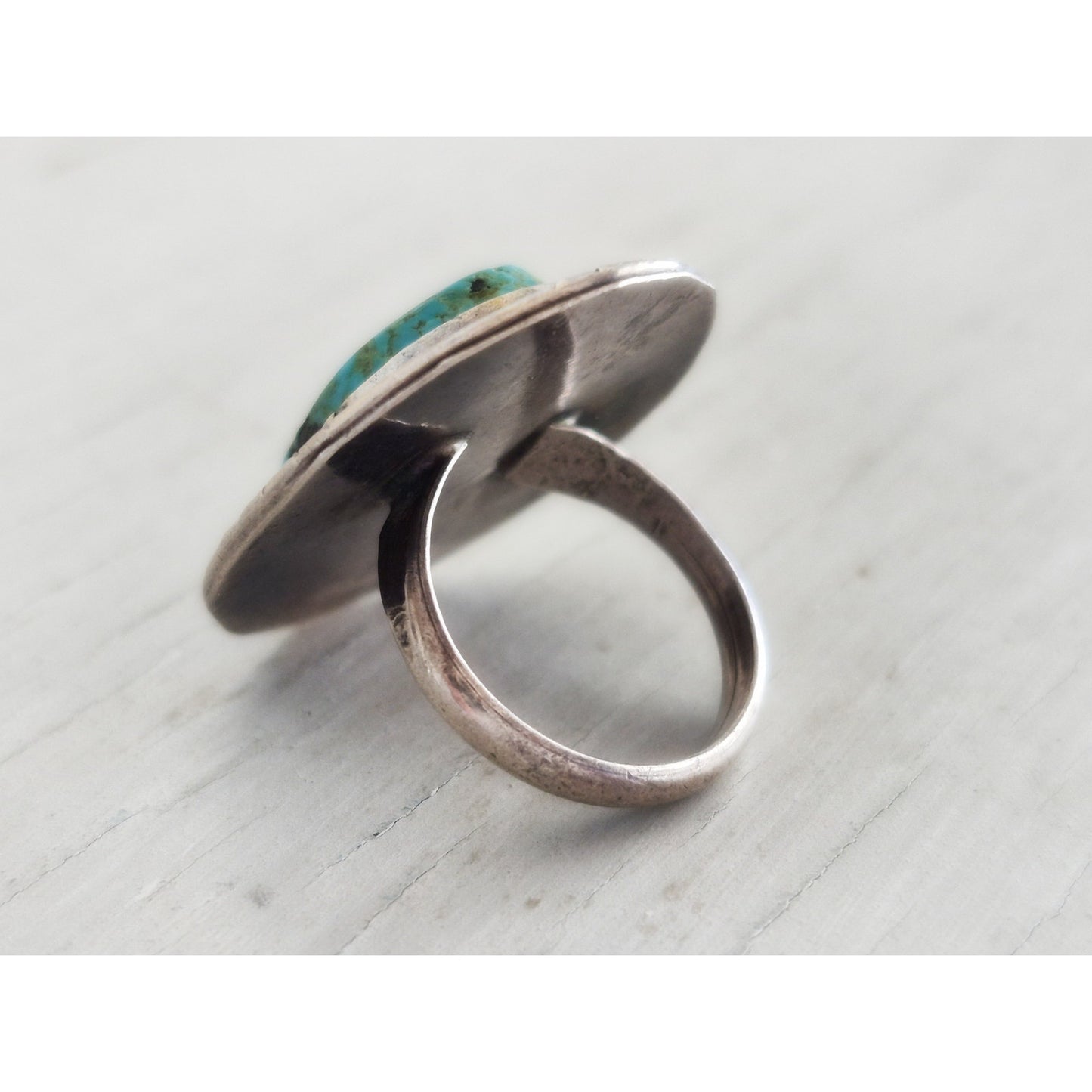 Vintage Sterling Silver Navajo Turquoise Scroll Ring
