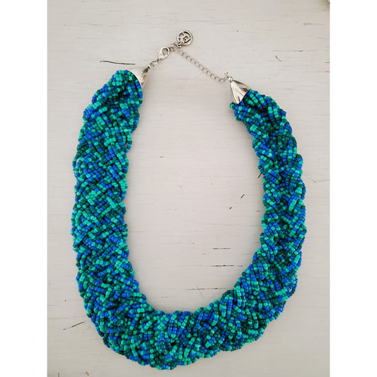 Vintage Teal Beaded Chunky Necklace