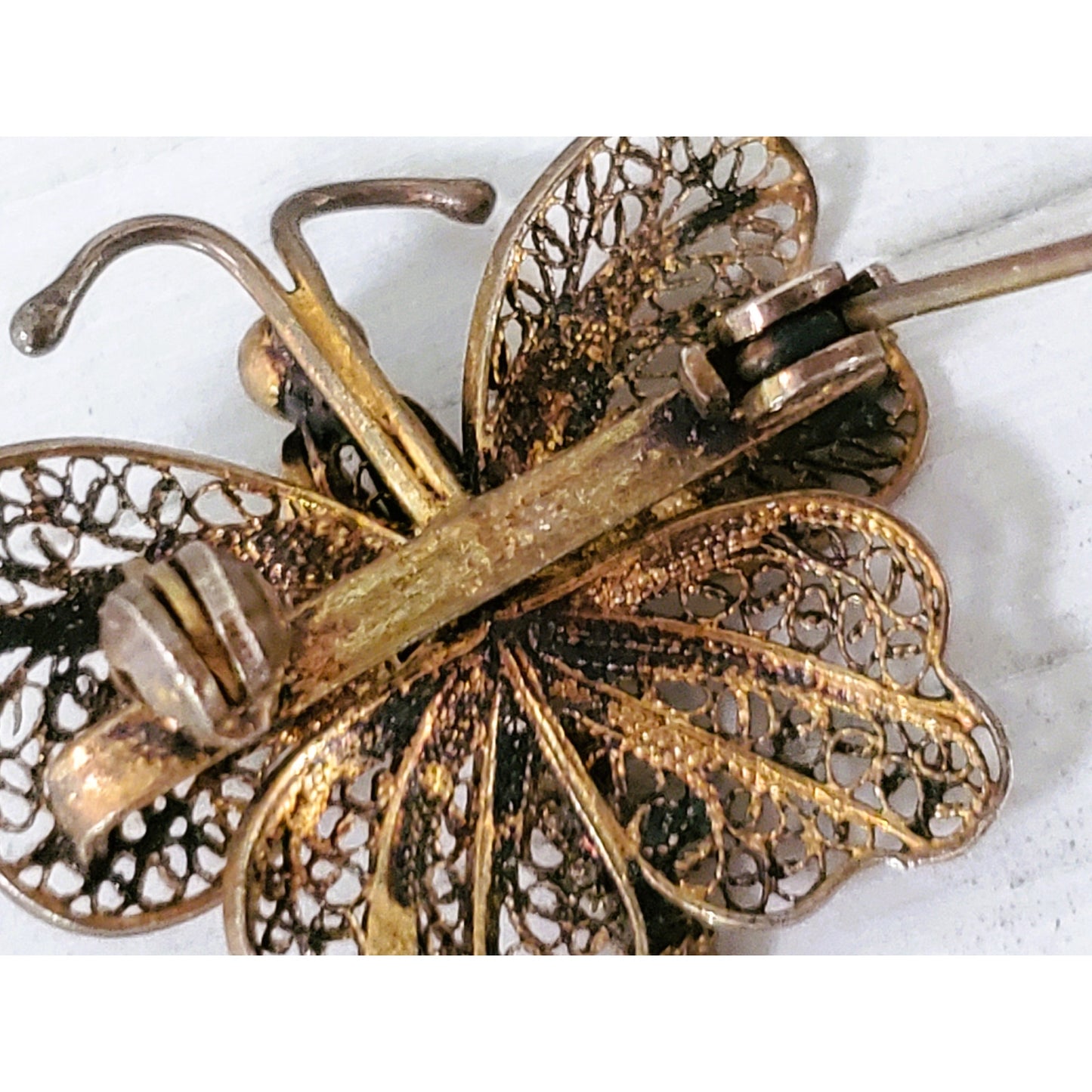 Vintage Antique Filigree Gold Wash Butterfly Pin Brooch
