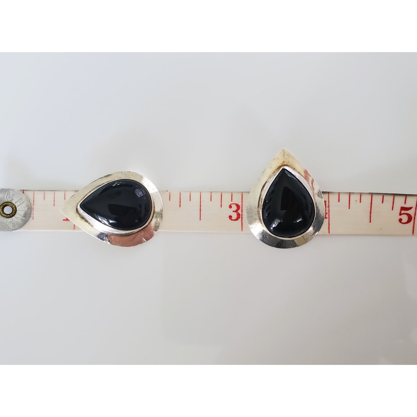 Vintage Navajo Onyx Pear Sterling Silver Earrings