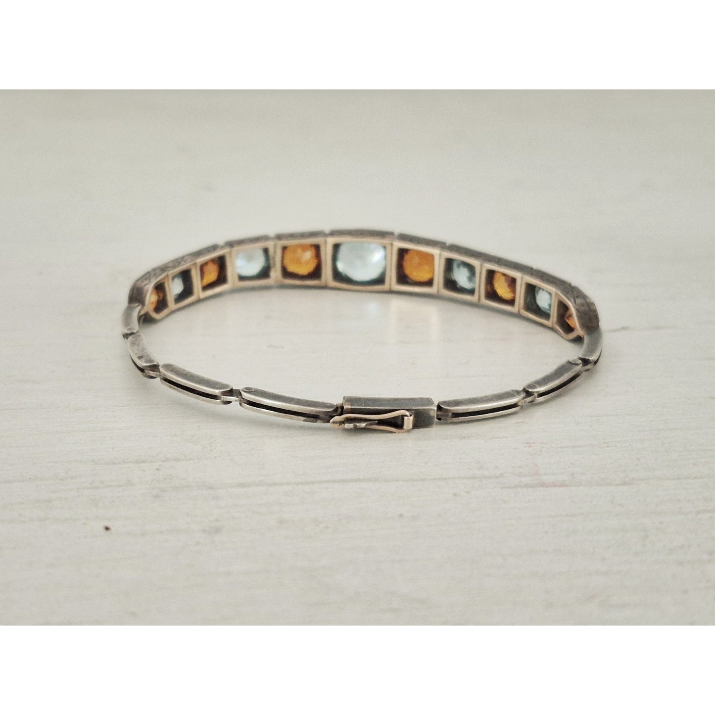 Vintage Topaz and Citrine Sterling Silver Child Size Bracelet