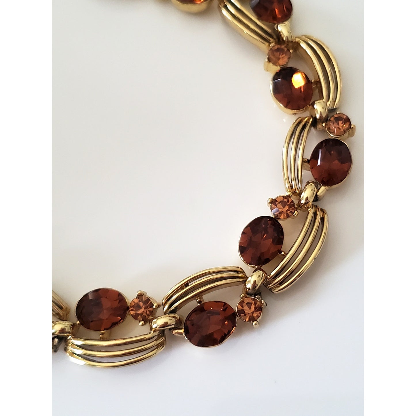 Vintage Amber Brown Rhinestone Choker Necklace by Lisner