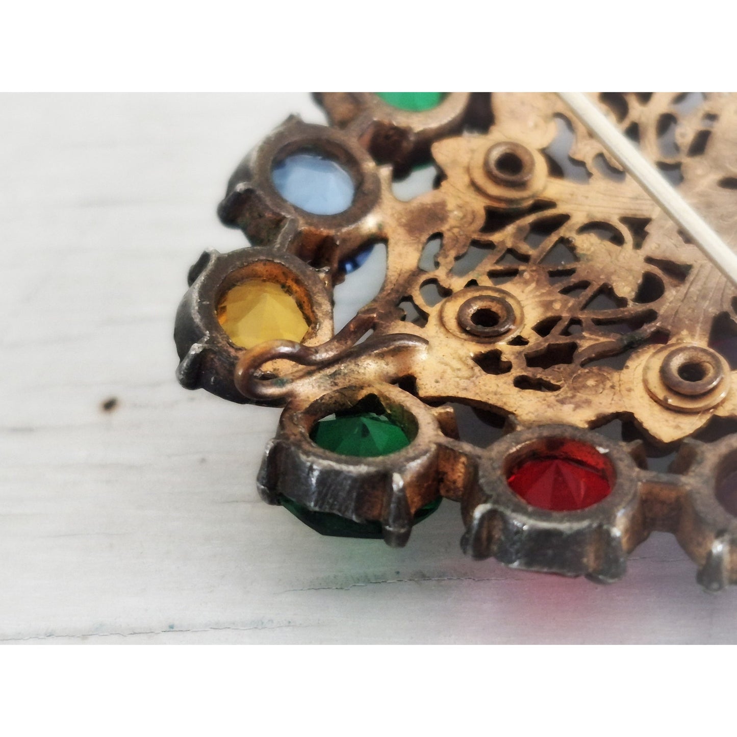 Antique 1920s Czech Multi-Color Fruit Salad Glass Brooch Pendant