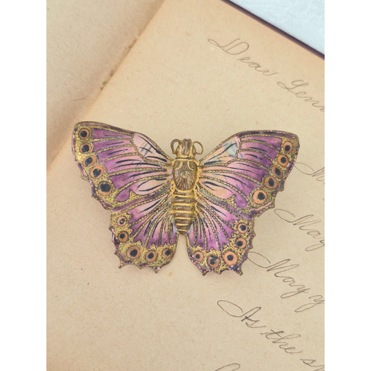 Vintage Purple Brass C Clasp Butterfly Brooch