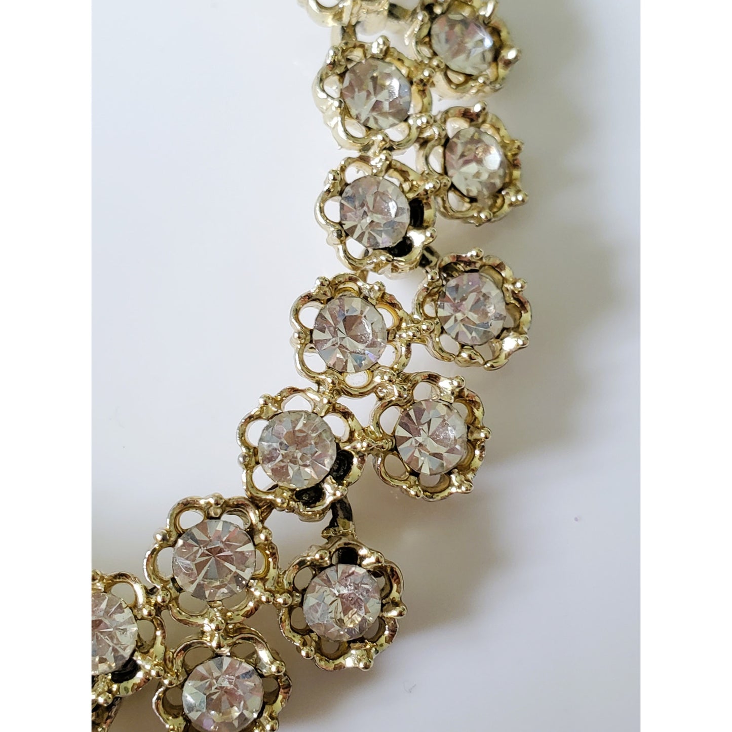 Vintage Gold Tone White Rhinestone Choker Necklace